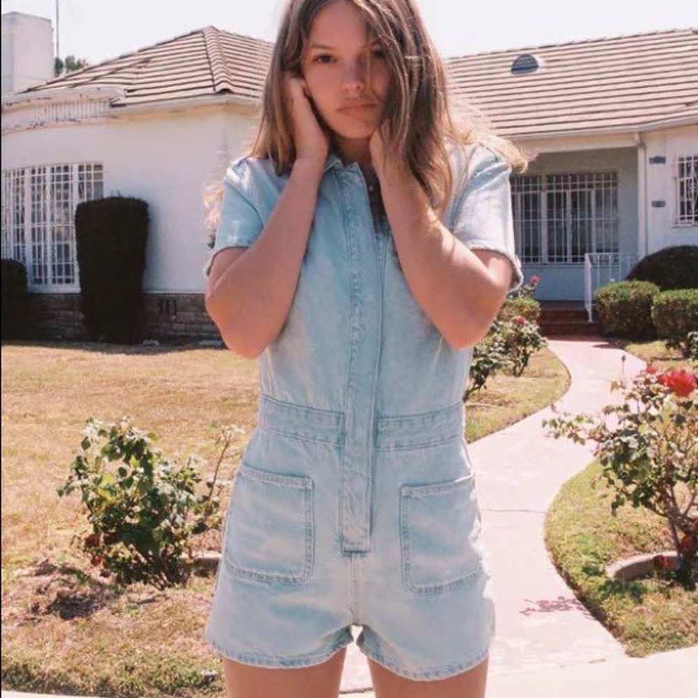Zara denim Buttton up Romper